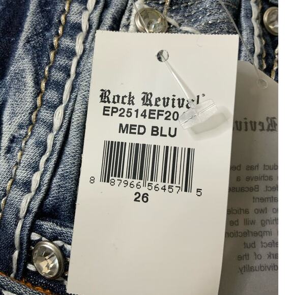 Rock Revival Rima Jeans Womens 26 Embellished Easy Skinny Leg Med Blue Denim NWT - Picture 14 of 16